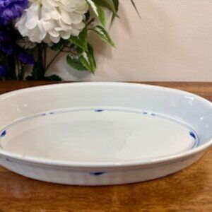 Spode Quasar Oval Casserole Dish Blue White Vintage Fine Oven China England Bake